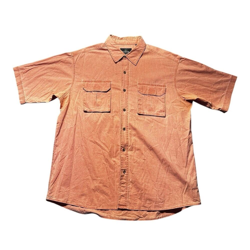 Red Head Mens XL Twill Button Up Shirt Orange Short Sleeve Casual Outdoor